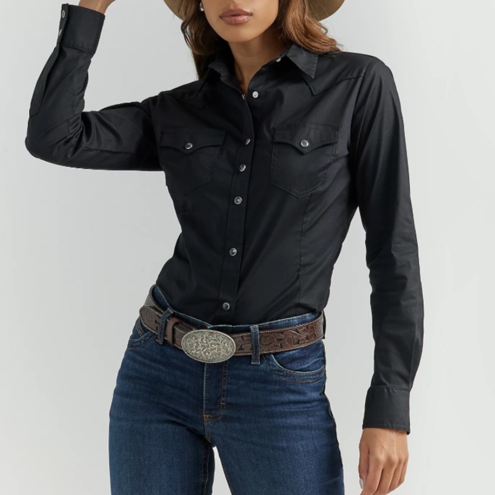Wrangler LW1002X Ladies Western Long Sleeve Solid Shirt snap blouse size xl